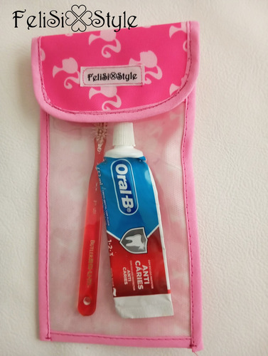 Unidad Estuche Higiene Bucal Cepillo Pasta Hilo Dental Viaje Azul Rosa