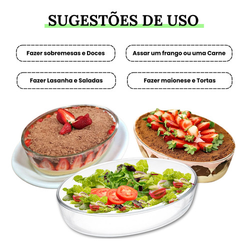 Kit Com 2 Travessas Forma Assadeira De Vidro Oval 1,6l 26cm