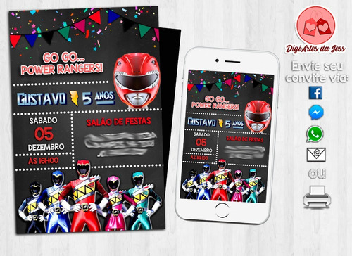 Imagem 1 de 2 de Convite Digital Power Rangers - Online #2111