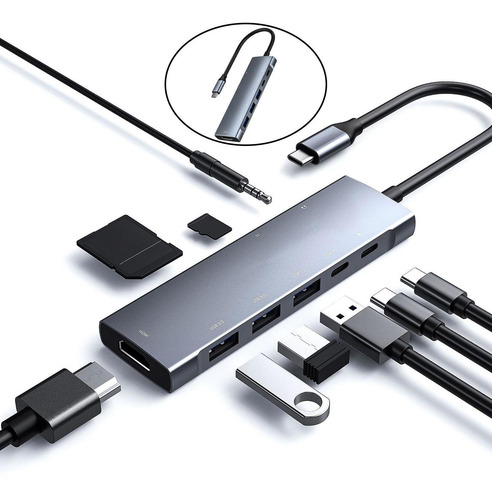 Hub Universal 9 Em 1 Usb-c Com 4k 3 Usb3.0 Ethernet Sd E