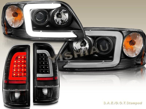 1997-2003 Ford F-150 Projector Headlights Black C-bar Le Zzh