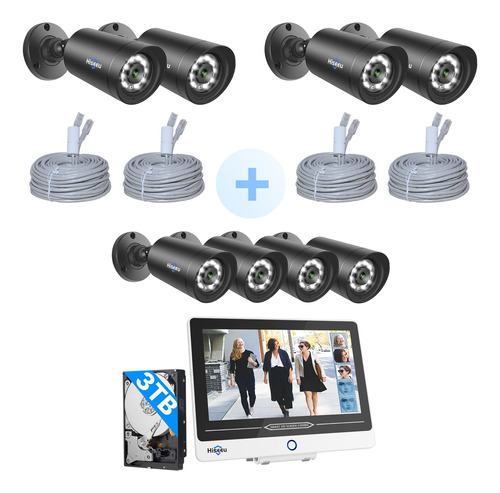 Hiseeu Sistema Camara Seguridad Poe 5 Mp Monitor 12  8ch 4k