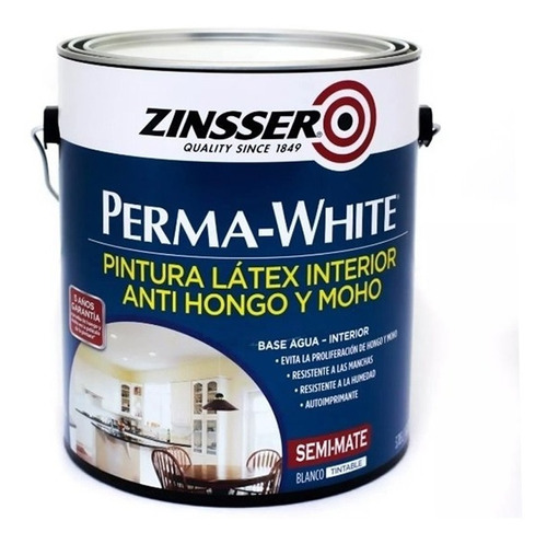 Latex Interior Antihongos Perma White Satinado Blanco 4 Litr