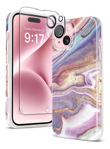 Gviewin Funda De Mármol Para iPhone 15, Con Protector De Y