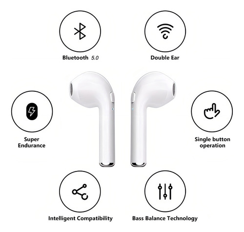 Auriculares inalámbricos Bluetooth 5.0 i7S con micrófono, color blanco