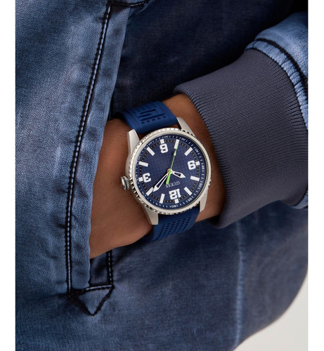 Reloj Varsity G Azul Hombre Guess Bisel Plateado