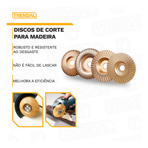 Kit 4 Disco Abrasivo Para Lixar Desbastar Esculpir Ângulo De Madeira Esculpida Reforçada
