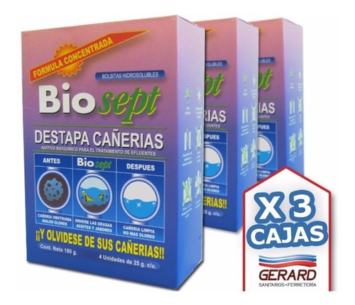 Imagen 2 de 5 de Biosept Destapa Cañerías X 3 Cajas