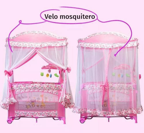 Corral Bebe Toldo Cuna Movil Mosquitero Plegable 3 Colores Color Rosa