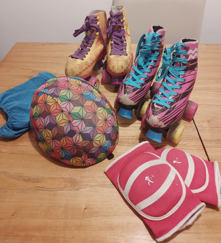 Patines Disney Soy Luna Talle 32 Y 34 + Casco, Rodilleras 32 Y 34 Fucsia (Usado)