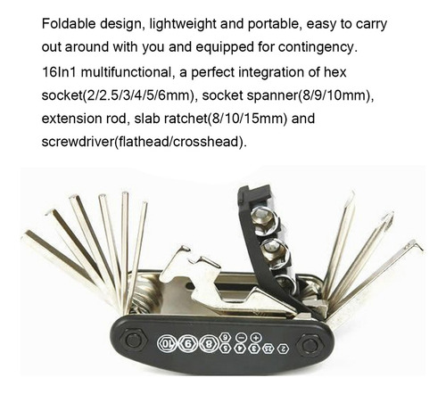 - Kit Multiherramienta Plegable 16 En 1 For Bicicleta Con