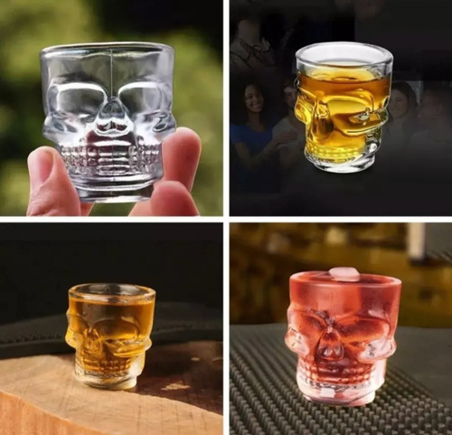 Vaso Shot Tequilero Vidrio Forma Calavera Mini Craneo 60ml Color Blanco