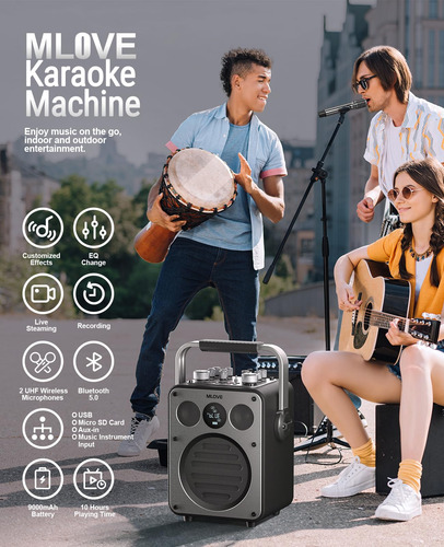 Máquina De Karaoke Mlove Con Bluetooth Y Micrófono Inalámbri