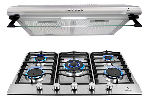 Supra Combo Parrilla Gas 5 Quemadores Y Campana Básica 76 Cm Color Acero