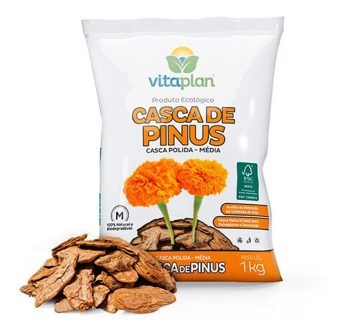 Imagem 1 de 1 de Casca De Pinus Polida Média Vitaplan Jardim Flores Vasos 1kg
