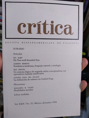 Critica Revista Vol Xxiv No 72 Año 1992