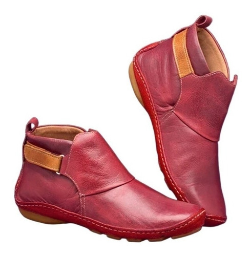 L Botas Zapato De Cuero Cortas De Fondo Plano Para Damas [u]