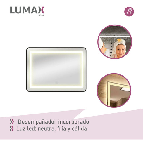 Espejo Luz Led Horizontal Lumax Desempañador 90x70 Cm