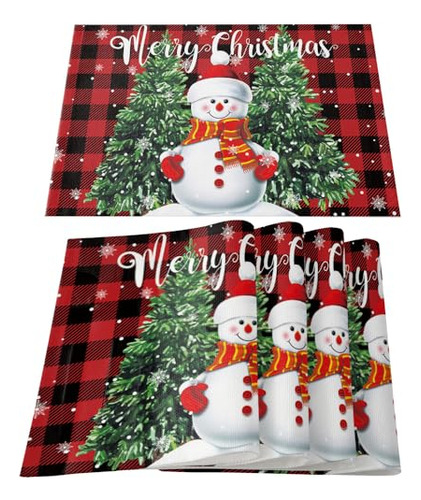 Juego De 4 Individuales De Navidad Feliz Navidad Muñeco De