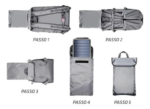 Mochila C/ Placa Solar 30l 6,5w 5v Dobrável Cinza C/ Usb