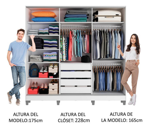 Ropero Closet Madesa 3 Puertas 2 Espejos Con Pies Bm Color Blanco
