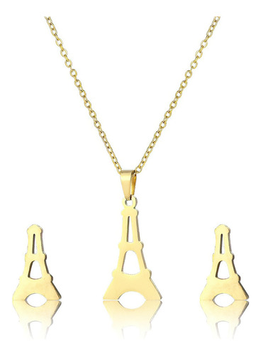 Collar Aretes Torre Eiffel Juego Acero + Estuche