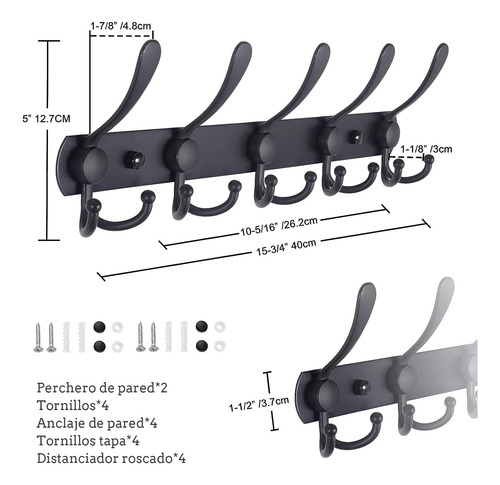 Barra Colgar Ropa Kit De 2 Piezas De Metal Resistente Negro