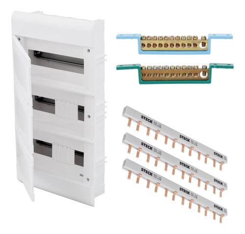 Quadro Embutir P/36 Disj + Barramento Bif Neutro/terra Steck