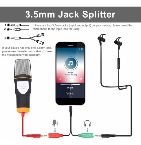 Micrófono Condensador Con Divisor De Audio Y Tripie Antislip