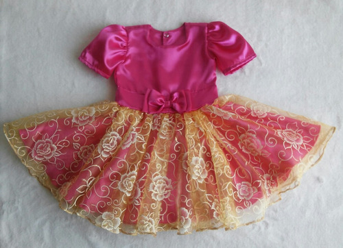 vestido de festa rosa com dourado