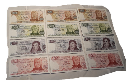 Billetes Argentina Pesos Ley 18188 Sin Circular Lote X 12 