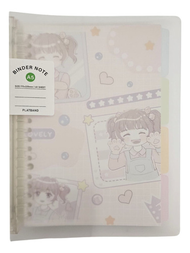 Cuaderno Archivador Anillada A5 Sistema Refill Niña Kawaii