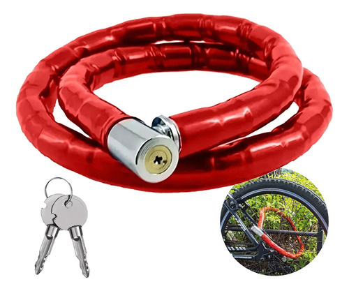 Corrente Trava Antifurto 100cm Aço Reforçado Moto Bike Cor Vermelho