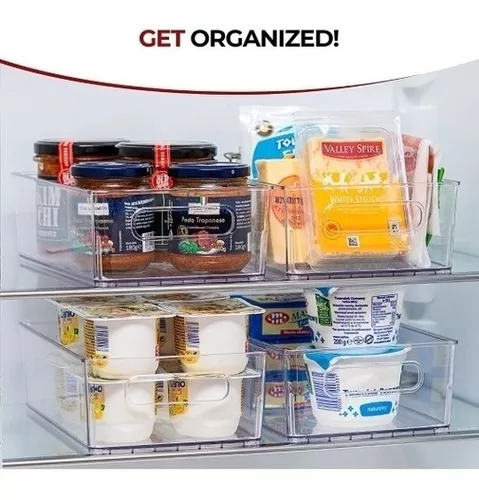  Organizador de nevera, organizador de refrigerador, juego de 4  contenedores organizadores de refrigerador y organizador de congelador.  Contenedores de almacenamiento transparentes con asas para organización y  almacenamiento de despensa. Por