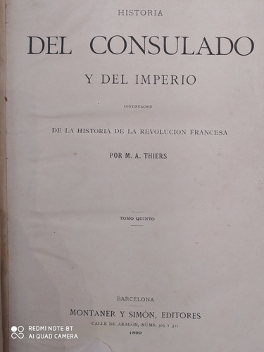 Historia De La Revolución Francesa - Thiers 5 Tomos / 1892 (Usado)
