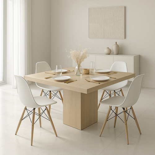 Mesa De Comedor Minimalista Cuadrada Simple Depa Lujo Latte