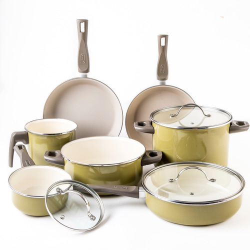 Imagen 4 de 10 de Batería De Cocina Cinsa Healthy Living Verde Olivo 10 Piezas