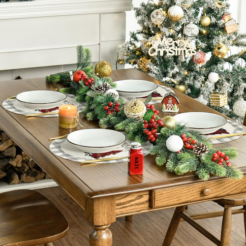 4 Mantel Individual Redondo Arbol Navidad Cuadros Grises Gris Blanco Rojo Negro Árboles De Navidad A Cuadros Grises De Acuarela