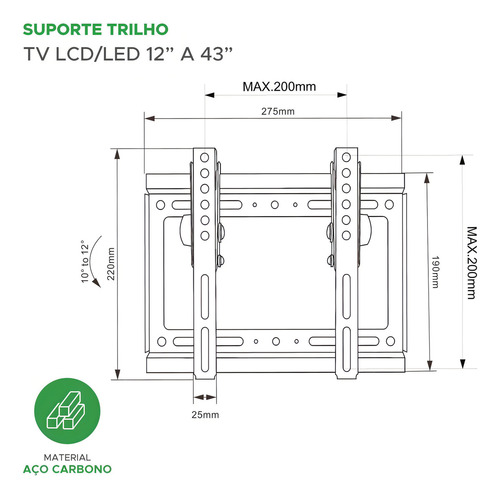 Suporte Para Tv / Monitor Fixo Inclinável De 12 Até 43 Pix