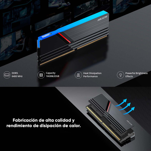 Hiksemi by Hikvision Módulo De Memoria Ram 16 Gb Ddr5 A 6400 Mhz Con Iluminación Rgb Para Equipo De Rack O Escritorio Udimm