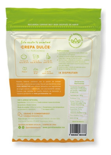 Harina De Arroz Integral Premium Puro Bienestar 3 Pz