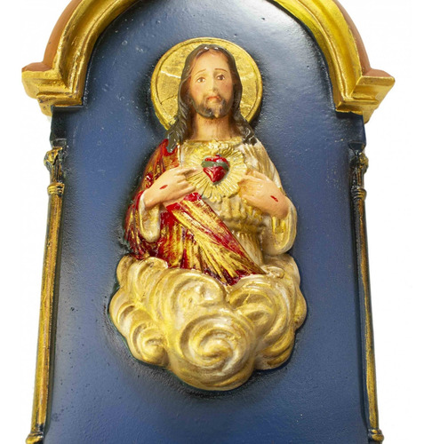 Imagem 6 de 6 de Pia De Água Benta Gótica Sagrado Coração De Jesus Azul