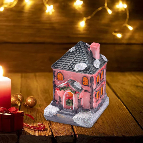 2pcs Lighted House Statue Ornament Light Village Set