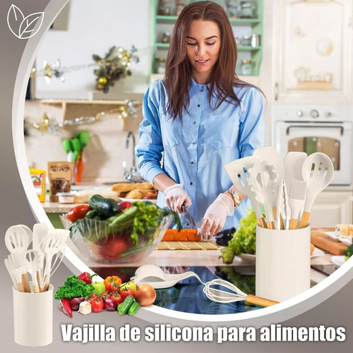 Utencilios Silicon Set De 12 Piezas Diferentes Colores Beige