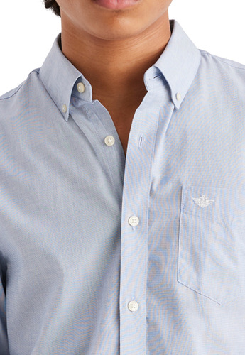 Camisa Hombre Ls Stain Defender Classic Fit Celeste Dockers