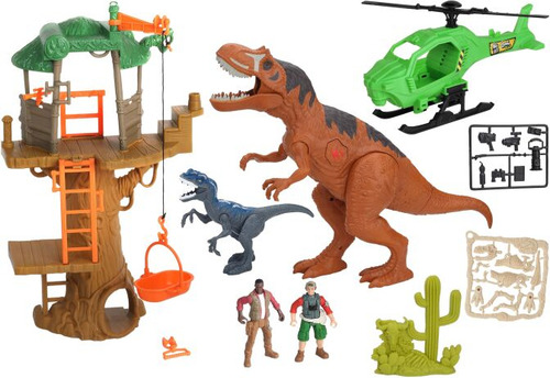 Playset Dinosaurios Luz Y Sonido + Helicóptero + Accesorios