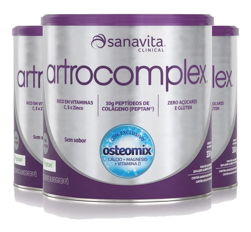 Kit 3 Artrocomplex Sanavita - Colágeno Osteomix - 330g 
