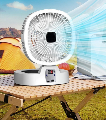 Ventilador 5000mah Solar Recargable Para Camping,con Luz Led