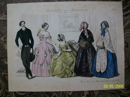 Moda Y Costumbres En París Grabado Antiguo Coloreado Nº 728 (Usado)