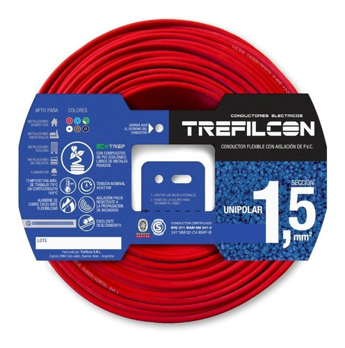 Cable Unipolar 1,5mm X 3 Rollos Celeste/rojo/blanco X 25m